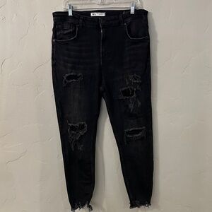 Zara Black Ripped Denim Pants